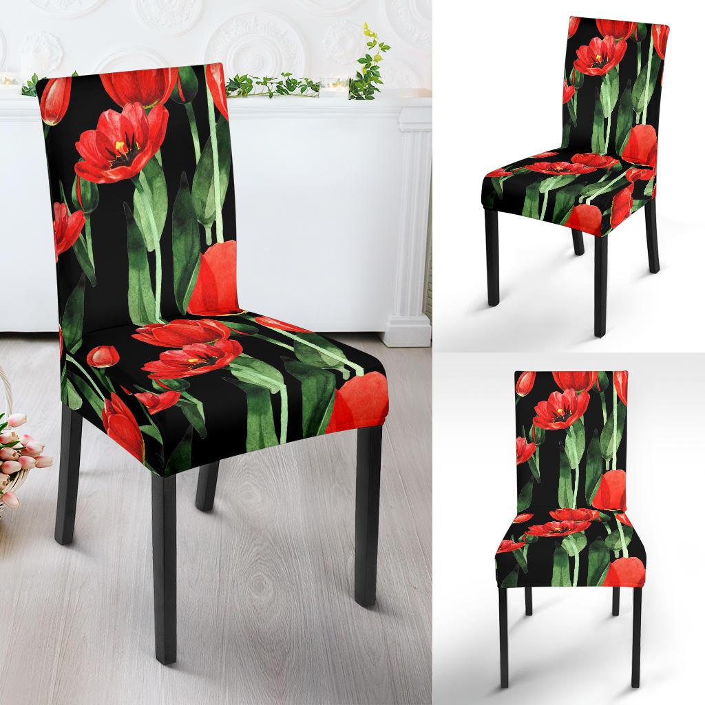 Tulip Red Pattern Print Design TP03 Dining Chair Slipcover-JORJUNE.COM