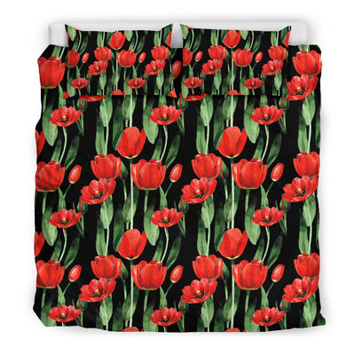 Tulip Red Pattern Print Design TP03 Duvet Cover Bedding Set-JORJUNE.COM