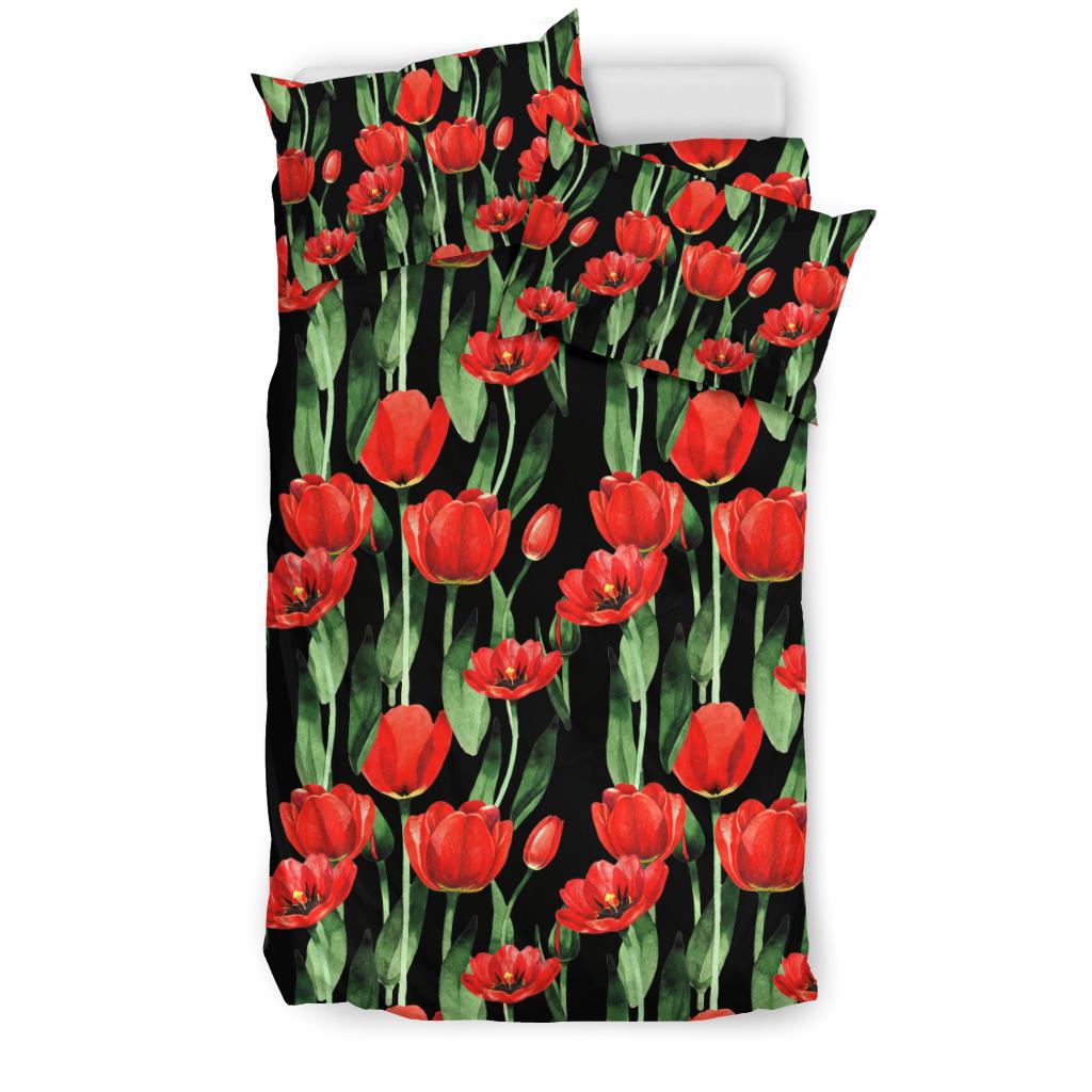 Tulip Red Pattern Print Design TP03 Duvet Cover Bedding Set-JORJUNE.COM