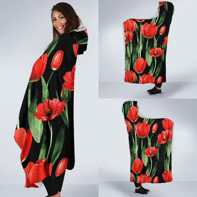 Tulip Red Pattern Print Design TP03 Hooded Blanket-JORJUNE.COM