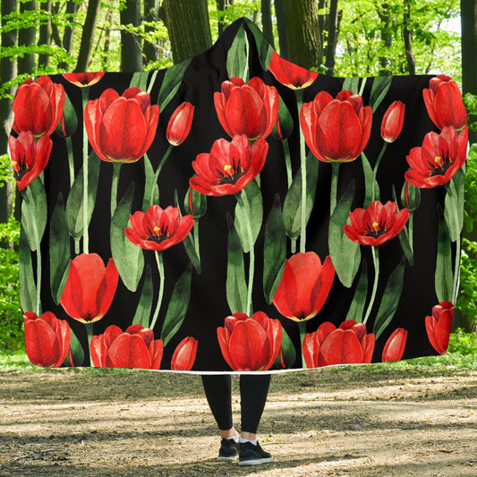 Tulip Red Pattern Print Design TP03 Hooded Blanket-JORJUNE.COM