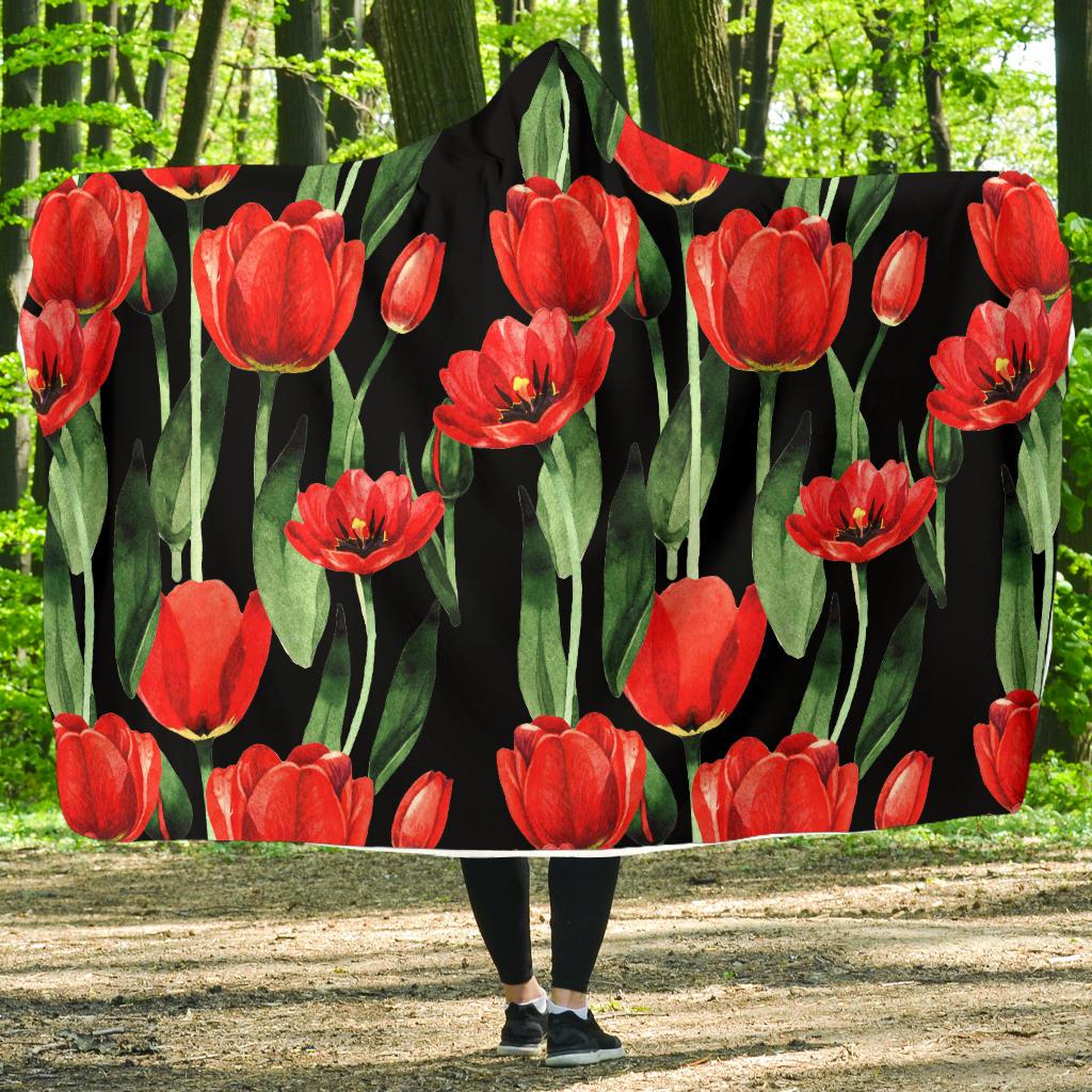 Tulip Red Pattern Print Design TP03 Hooded Blanket-JORJUNE.COM