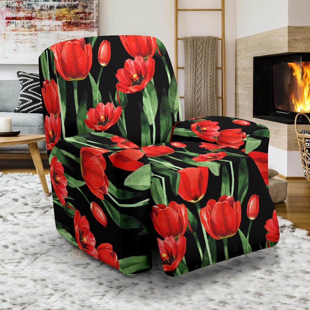 Tulip Red Pattern Print Design TP03 Recliner Slipcover-JORJUNE.COM