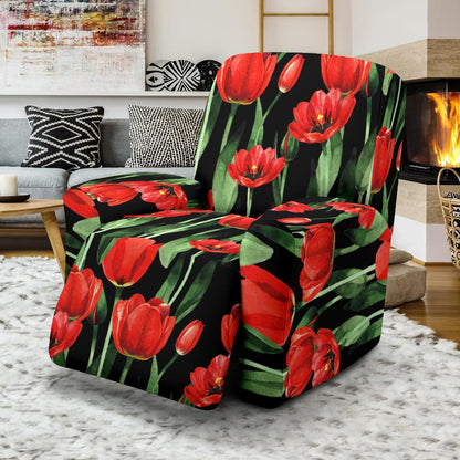Tulip Red Pattern Print Design TP03 Recliner Slipcover-JORJUNE.COM