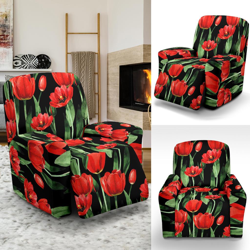 Tulip Red Pattern Print Design TP03 Recliner Slipcover-JORJUNE.COM