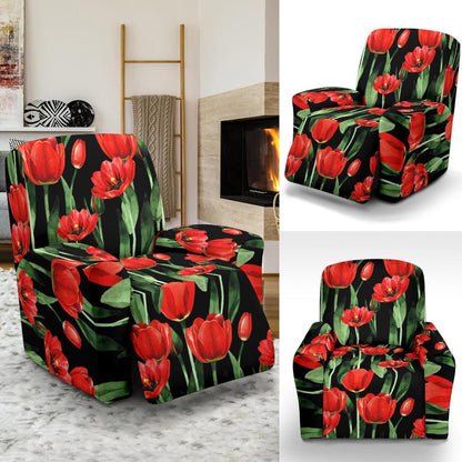 Tulip Red Pattern Print Design TP03 Recliner Slipcover-JORJUNE.COM
