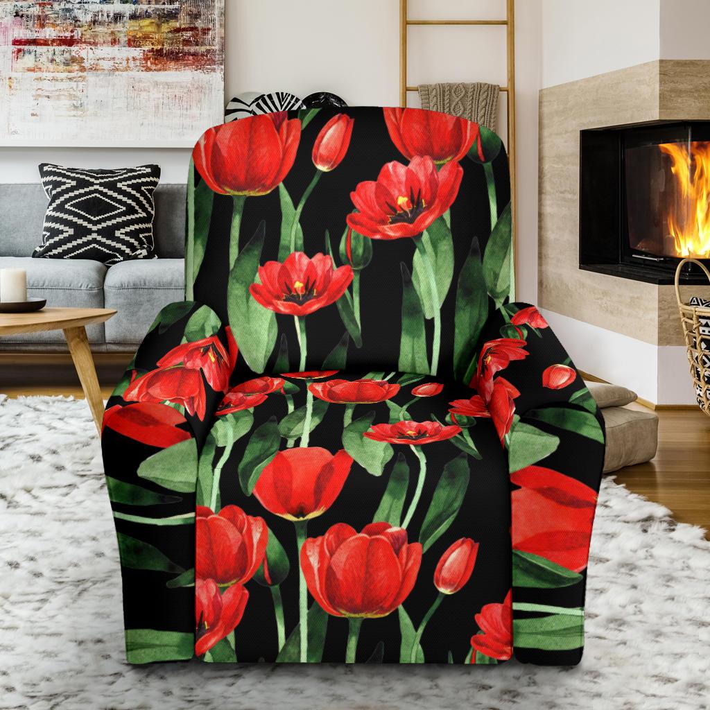 Tulip Red Pattern Print Design TP03 Recliner Slipcover-JORJUNE.COM