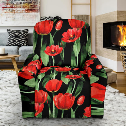 Tulip Red Pattern Print Design TP03 Recliner Slipcover-JORJUNE.COM