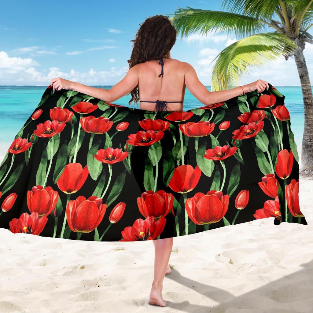 Tulip Red Pattern Print Design TP03 Sarong Pareo Wrap-JORJUNE.COM