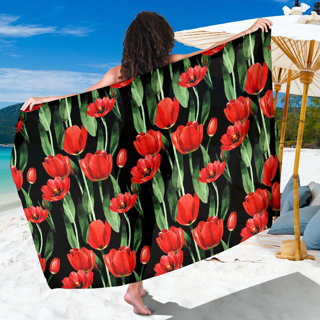 Tulip Red Pattern Print Design TP03 Sarong Pareo Wrap-JORJUNE.COM