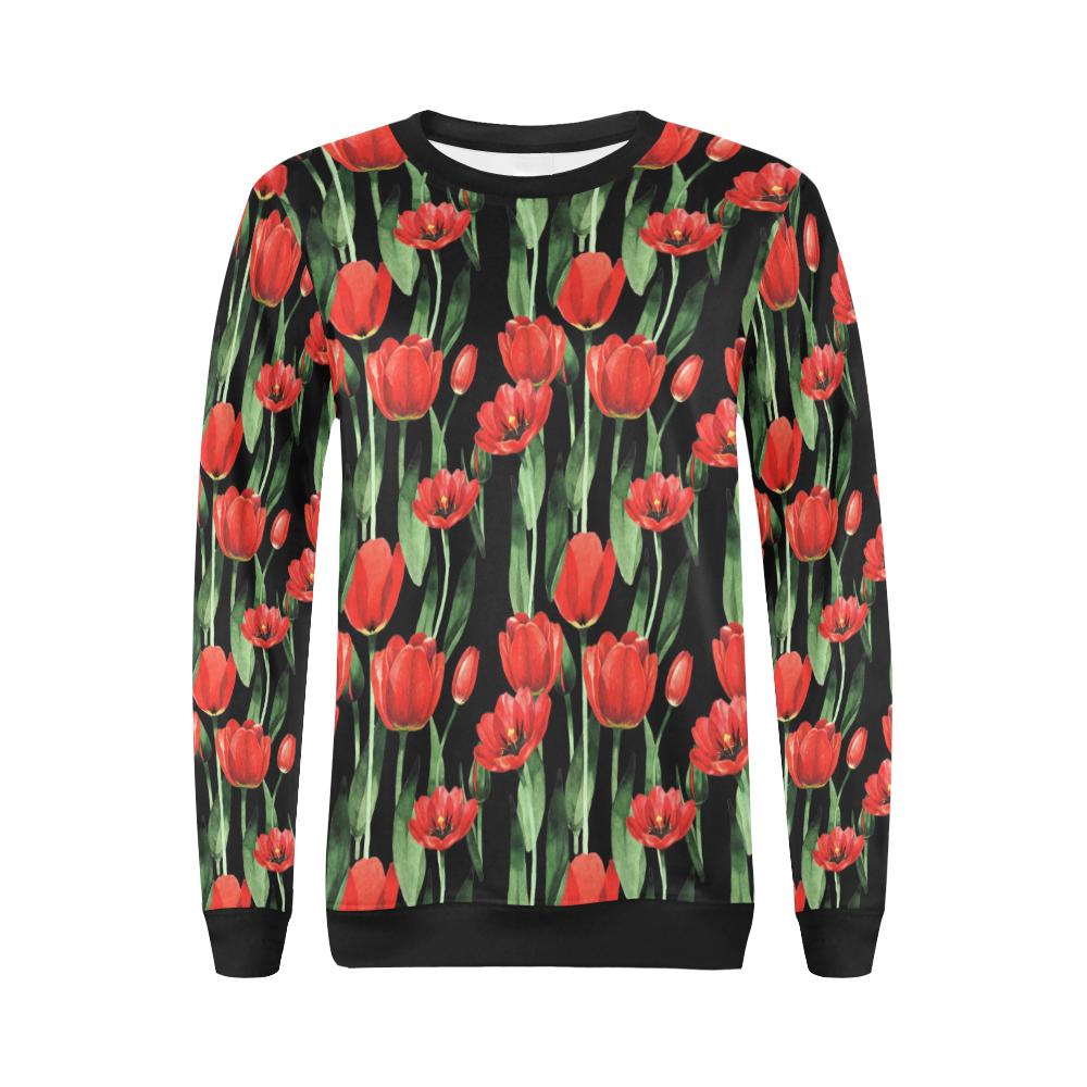 Tulip Red Pattern Print Design TP03 Women Long Sleeve Sweatshirt-JorJune