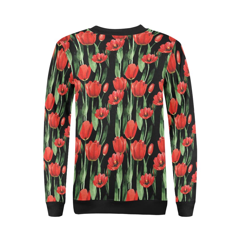 Tulip Red Pattern Print Design TP03 Women Long Sleeve Sweatshirt-JorJune