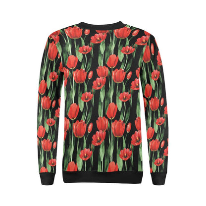 Tulip Red Pattern Print Design TP03 Women Long Sleeve Sweatshirt-JorJune
