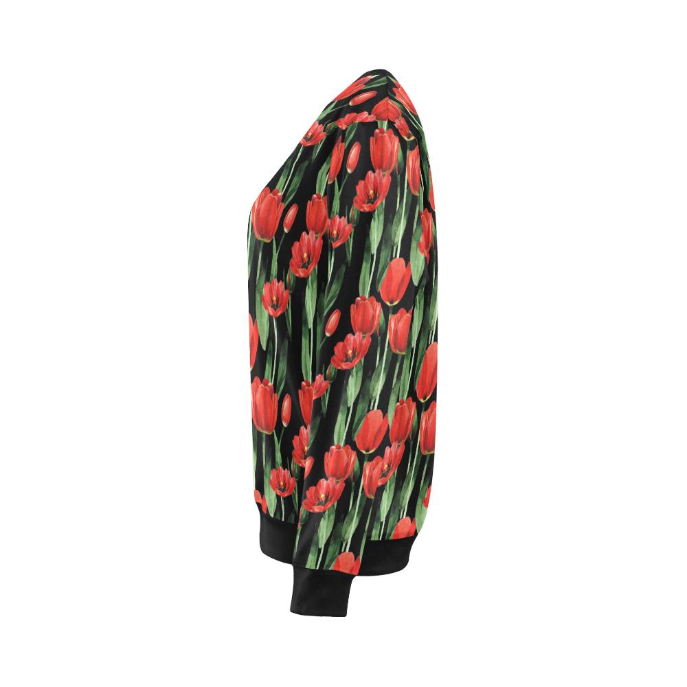 Tulip Red Pattern Print Design TP03 Women Long Sleeve Sweatshirt-JorJune