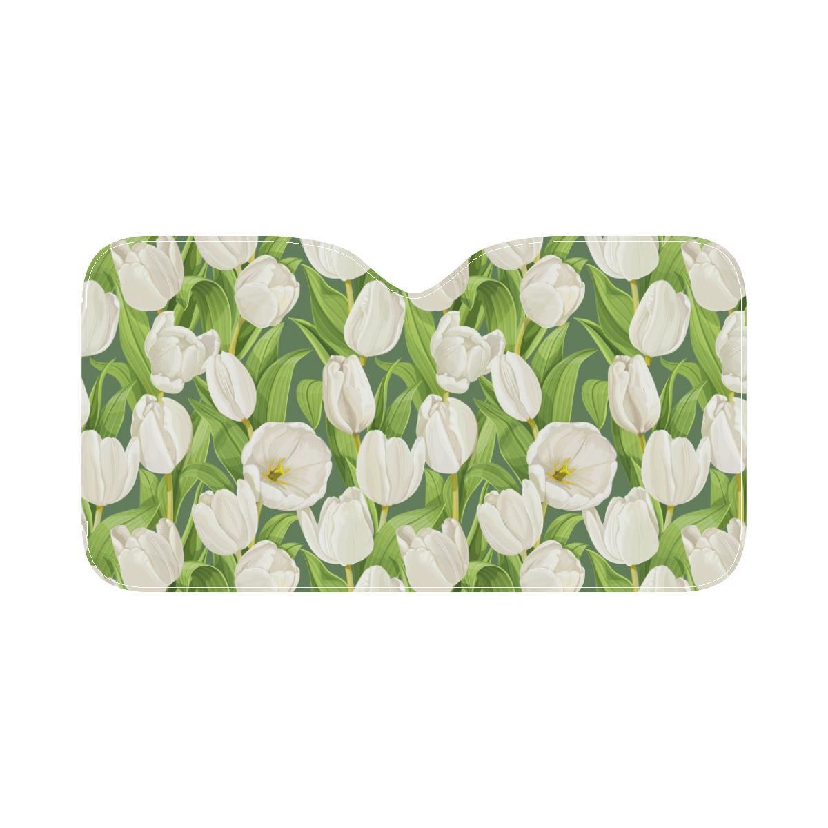 Tulip White Pattern Print Design TP05 Car Sun Shade-JorJune