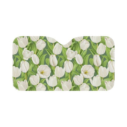Tulip White Pattern Print Design TP05 Car Sun Shade-JorJune