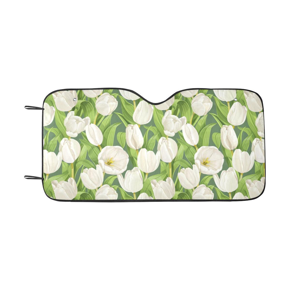 Tulip White Pattern Print Design TP05 Car Sun Shade-JorJune