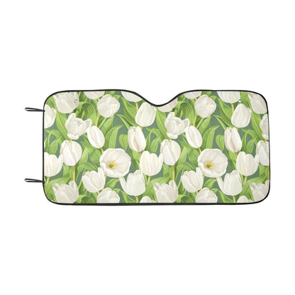 Tulip White Pattern Print Design TP05 Car Sun Shade-JorJune