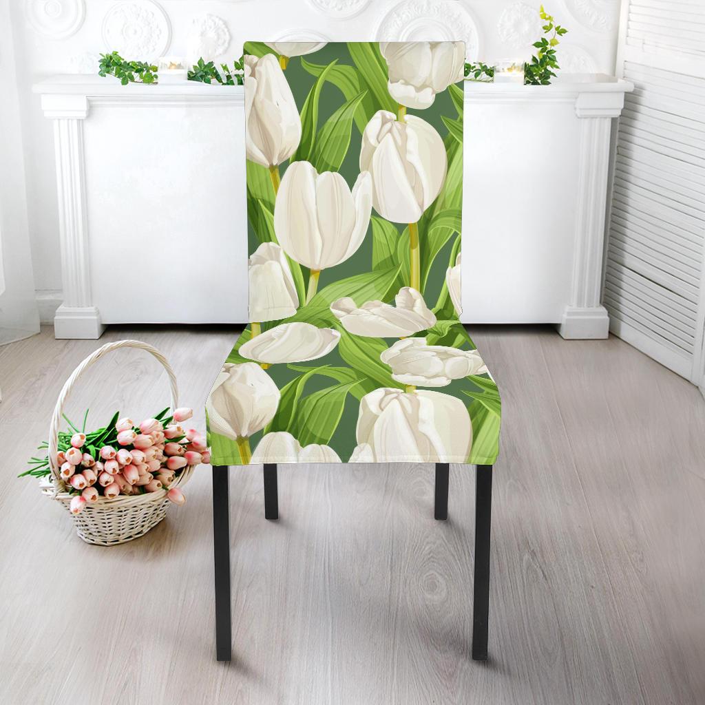 Tulip White Pattern Print Design TP05 Dining Chair Slipcover-JORJUNE.COM