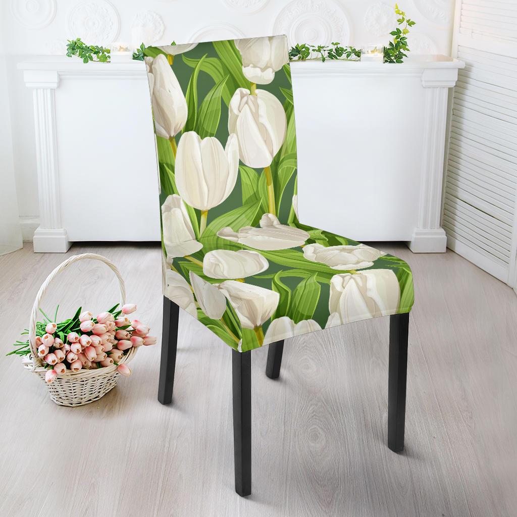 Tulip White Pattern Print Design TP05 Dining Chair Slipcover-JORJUNE.COM