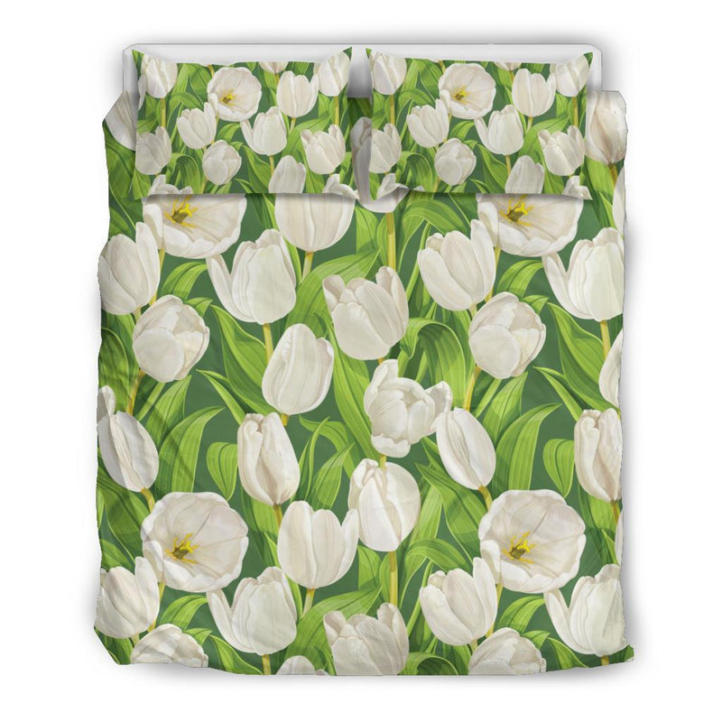 Tulip White Pattern Print Design TP05 Duvet Cover Bedding Set-JORJUNE.COM