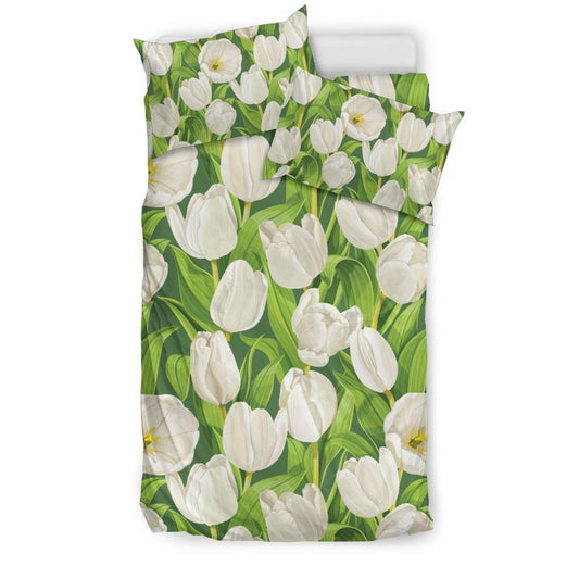 Tulip White Pattern Print Design TP05 Duvet Cover Bedding Set-JORJUNE.COM