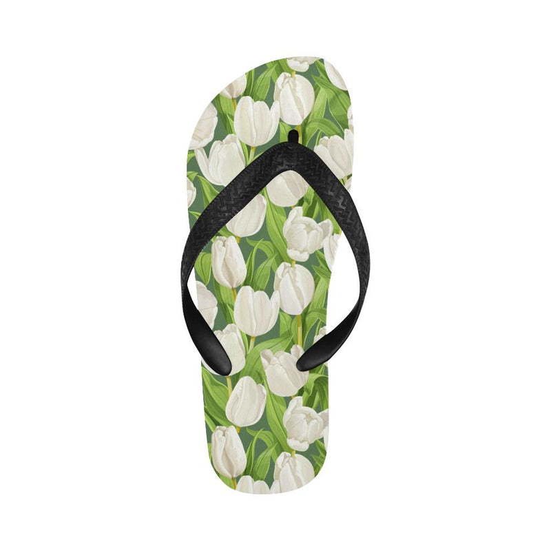 Tulip White Pattern Print Design TP05 Flip Flops-JorJune