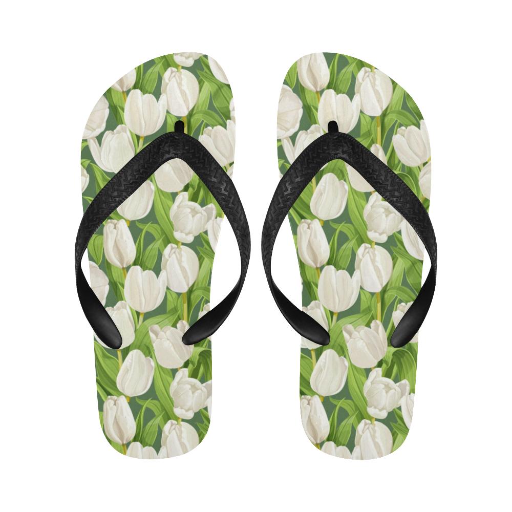 Tulip White Pattern Print Design TP05 Flip Flops-JorJune