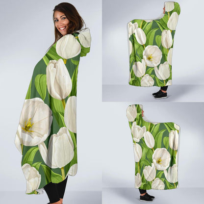 Tulip White Pattern Print Design TP05 Hooded Blanket-JORJUNE.COM