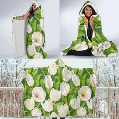 Tulip White Pattern Print Design TP05 Hooded Blanket-JORJUNE.COM