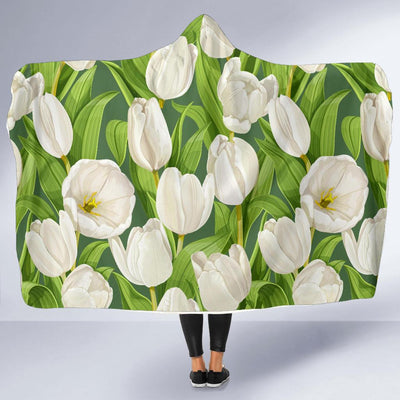 Tulip White Pattern Print Design TP05 Hooded Blanket-JORJUNE.COM