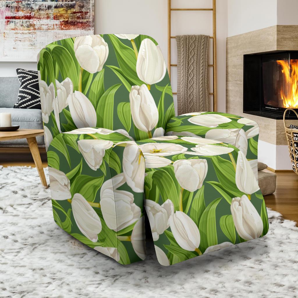 Tulip White Pattern Print Design TP05 Recliner Slipcover-JORJUNE.COM