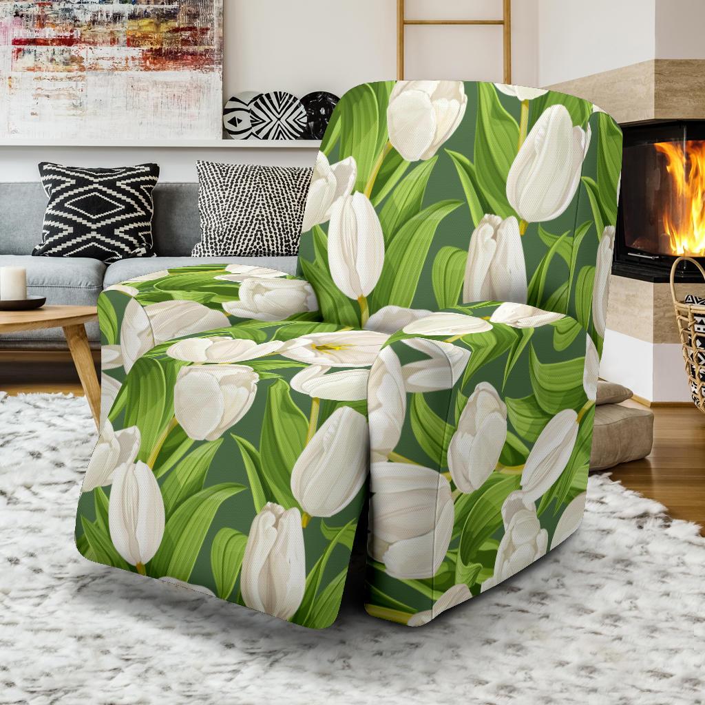 Tulip White Pattern Print Design TP05 Recliner Slipcover-JORJUNE.COM