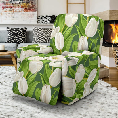 Tulip White Pattern Print Design TP05 Recliner Slipcover-JORJUNE.COM