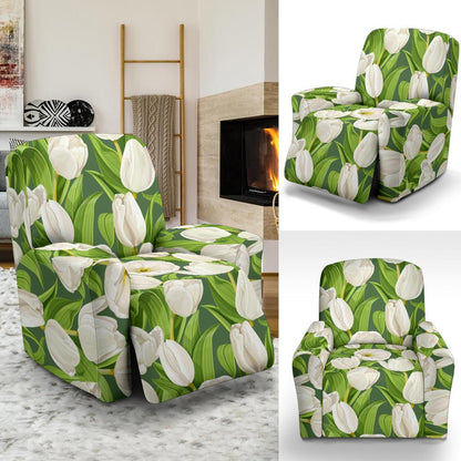 Tulip White Pattern Print Design TP05 Recliner Slipcover-JORJUNE.COM