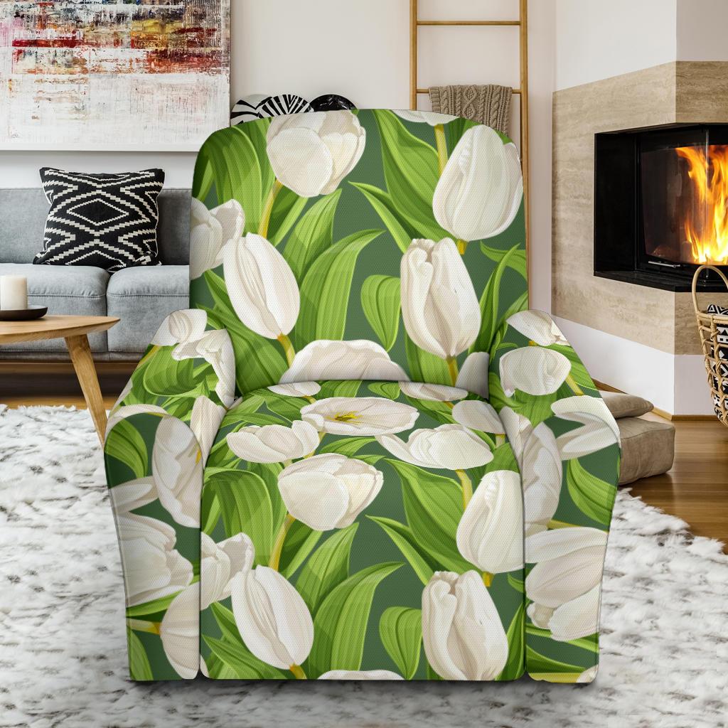 Tulip White Pattern Print Design TP05 Recliner Slipcover-JORJUNE.COM