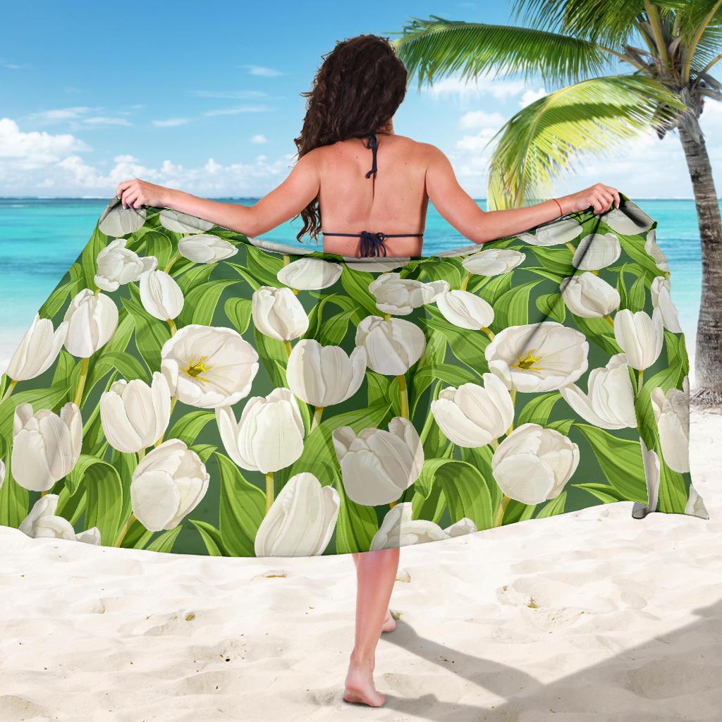 Tulip White Pattern Print Design TP05 Sarong Pareo Wrap-JORJUNE.COM