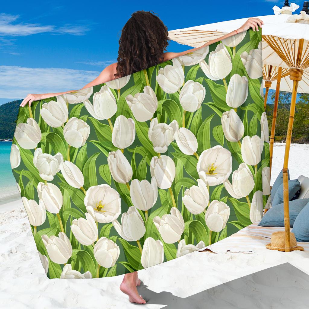 Tulip White Pattern Print Design TP05 Sarong Pareo Wrap-JORJUNE.COM