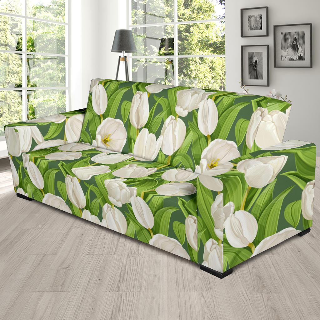 Tulip White Pattern Print Design TP05 Sofa Slipcover-JORJUNE.COM