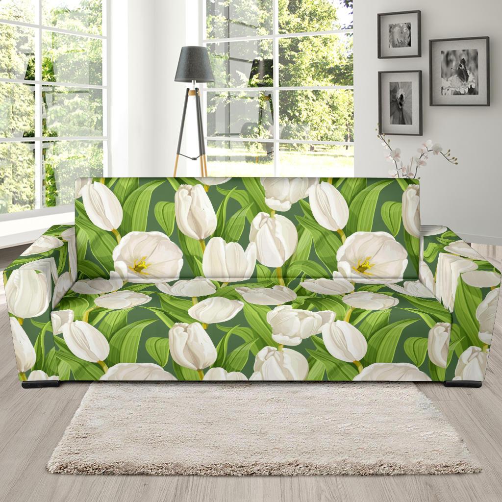 Tulip White Pattern Print Design TP05 Sofa Slipcover-JORJUNE.COM