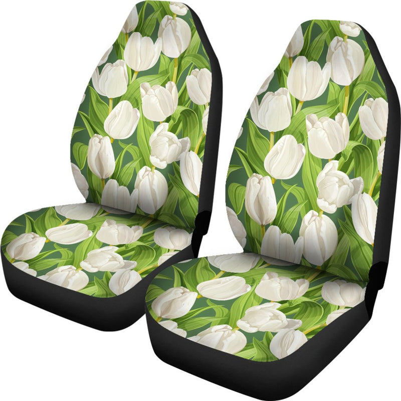 Tulip White Pattern Print Design TP05 Universal Fit Car Seat Covers-JorJune