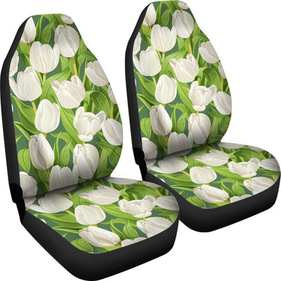 Tulip White Pattern Print Design TP05 Universal Fit Car Seat Covers-JorJune