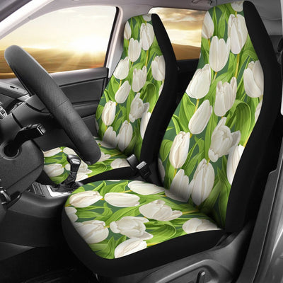 Tulip White Pattern Print Design TP05 Universal Fit Car Seat Covers-JorJune