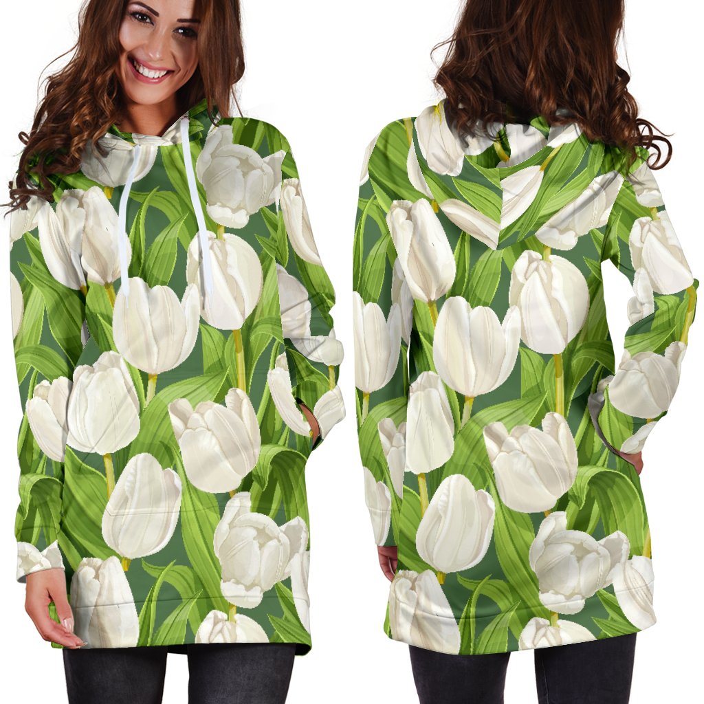 Tulip White Pattern Print Design TP05 Women Hoodie Dress