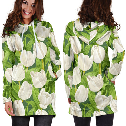 Tulip White Pattern Print Design TP05 Women Hoodie Dress