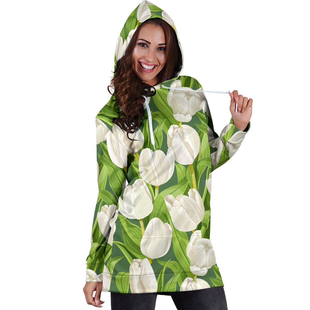 Tulip White Pattern Print Design TP05 Women Hoodie Dress