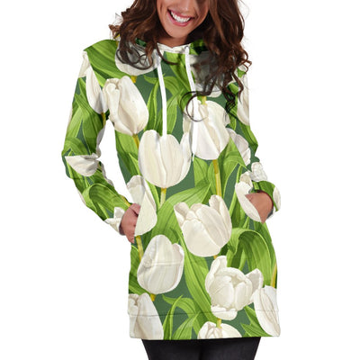 Tulip White Pattern Print Design TP05 Women Hoodie Dress