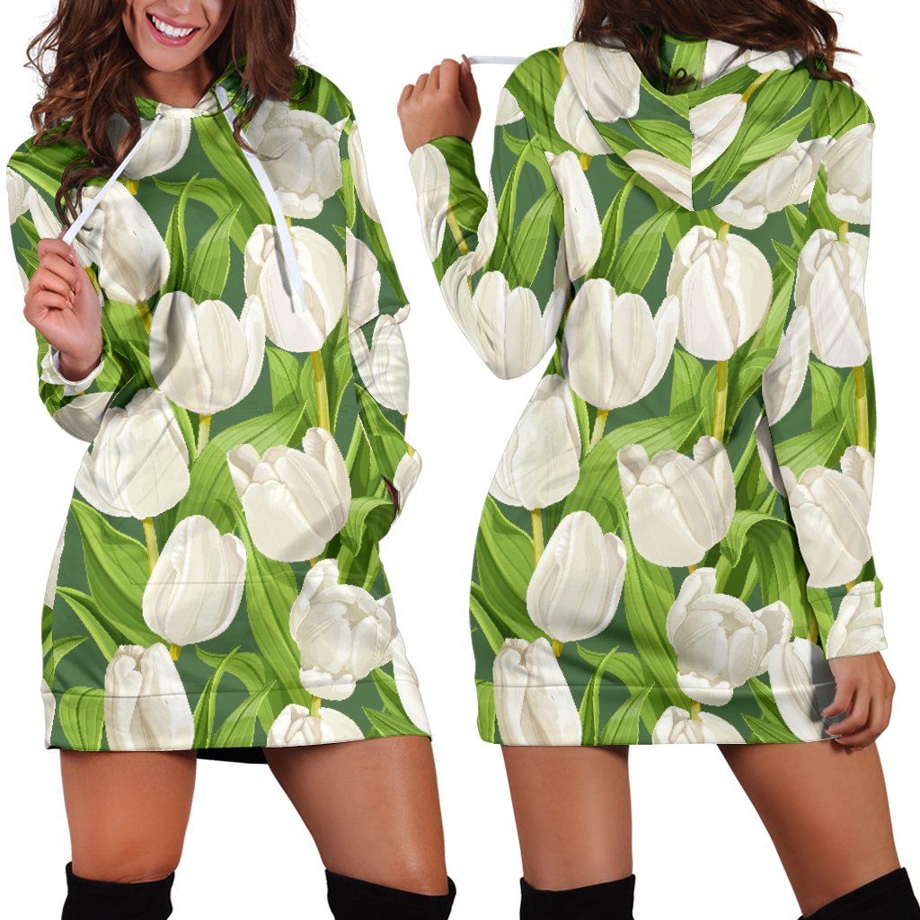 Tulip White Pattern Print Design TP05 Women Hoodie Dress