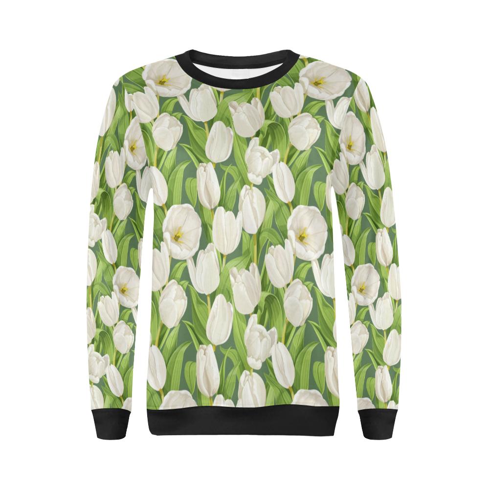 Tulip White Pattern Print Design TP05 Women Long Sleeve Sweatshirt-JorJune