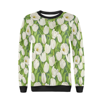 Tulip White Pattern Print Design TP05 Women Long Sleeve Sweatshirt-JorJune
